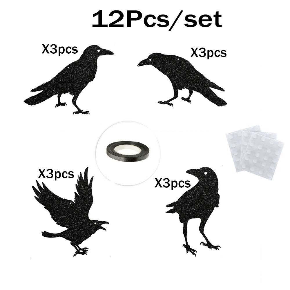 12pcs Lightweight Black Crow Hanging Decor Dark Glittery Paper Birdcage Pendant Tree Branch Style 3
