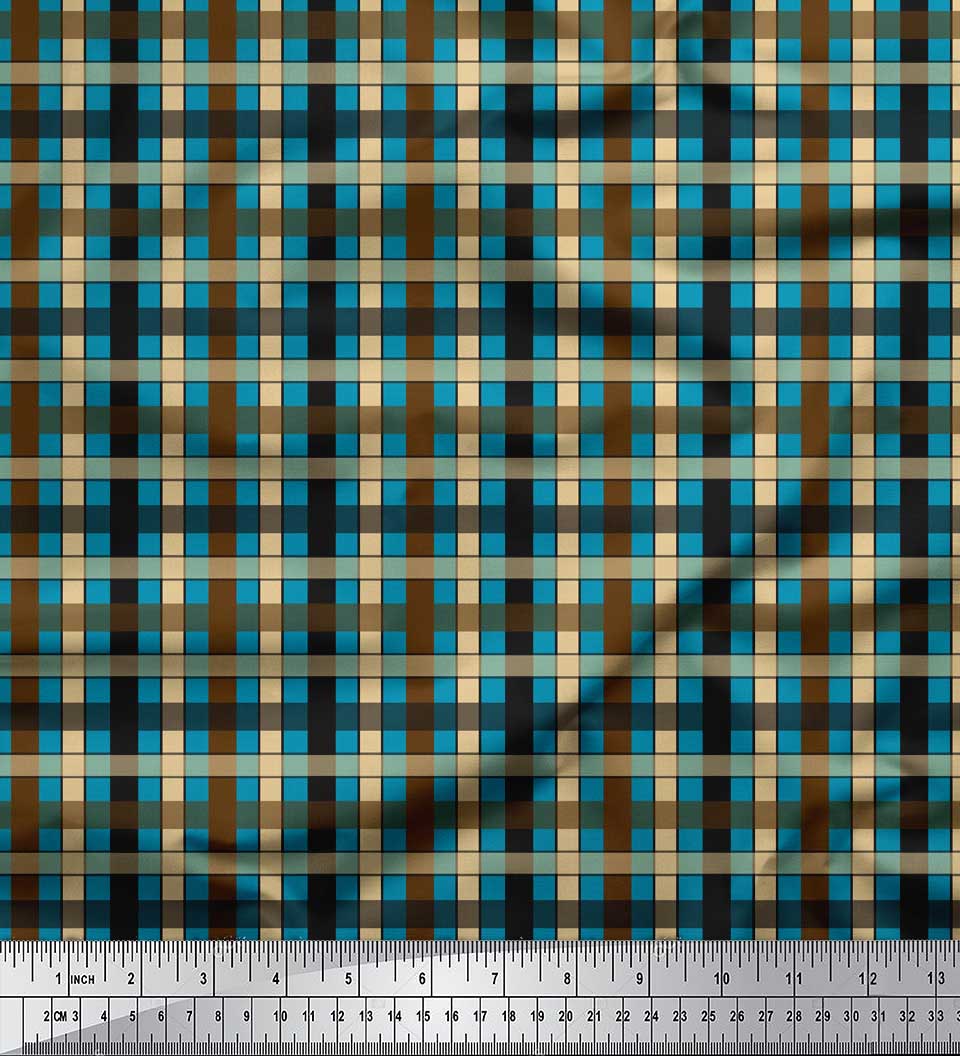 

Японська креп-атласна тканина Soimoi Green у клітинку Тканина з принтом у клітинку на метри 42 дюйми 42 Inch Wide - Poly Crepe синій