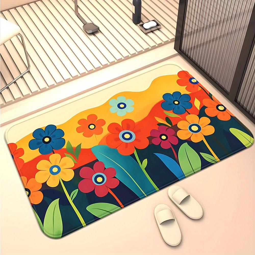 1PC Flowers Pattern Home Door Mats Kitchen Rugs Non-Slip Pop Design Bathroom Rugs Bath Mat Carpet for Home Sink Laundry Decor