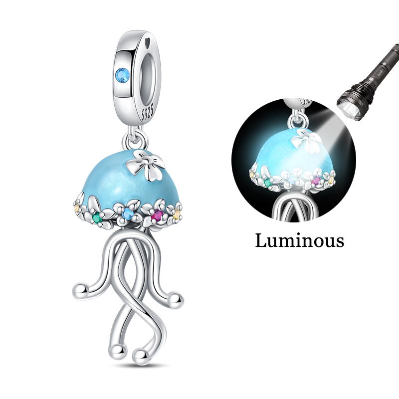 925 Silver Luminous Blue Ocean Series Octopus Starfish Charms Beads For Women Fit Bracelet DIY Jewelry Gifts