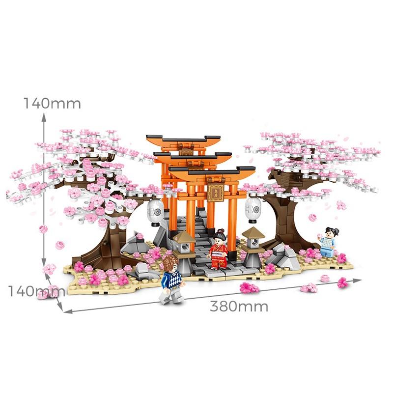 City Friends Series Building Blocks Cherry Blossom Season Japanese Style Street View Model Diy