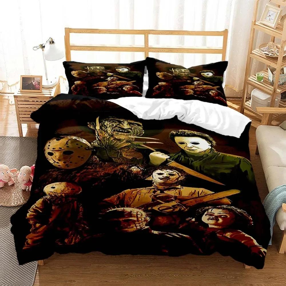 Comforter Halloween Horror Movie Clown Bedding Set 3D Printed Suitable For Bedroom Kids Home Textile