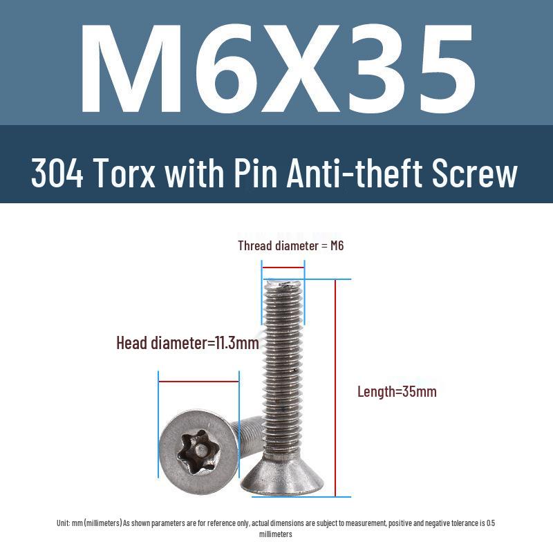 Yigu 304 Tamper-Proof Countersunk Torx Pin Screws, M2-M8, Flat Head, Anti-Removal
