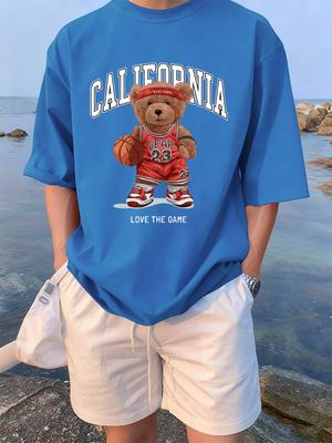 California Baskerball Bear Printing TShirts Womens Cotton Summer T Shirt Comfortable Soft ONeck Tops Casual Womans Clothes
