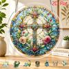 2D Flat, 2D Flat Acrylic Sun Catcher, Rose Golden Floral Cross Themed Sun Catcher, Home and Garden Decor, Gift for Christmas, Thanksgiving, Anniversar