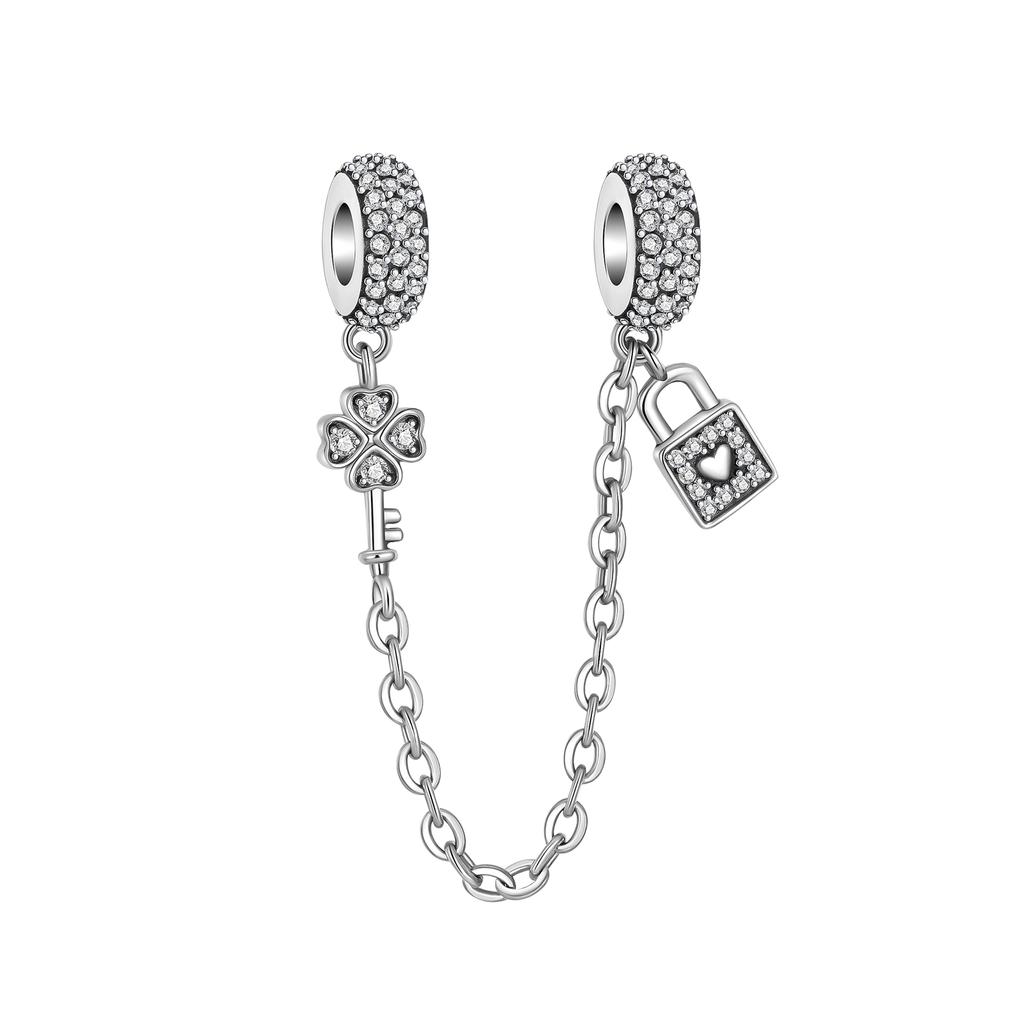 Koperen slot liefde klaver sleutel boetiek veiligheidsketting past op originele armband bedels ketting Doe-het-zelf vrouwelijke sieraden