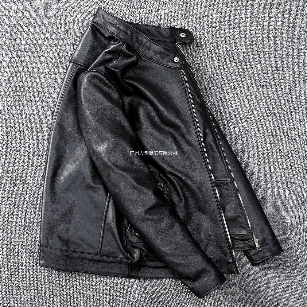 Special offer for picking up leaks in autumn and winter, first-layer cowhide, motorcycle leather jacket, genuine leather, men's stand-up collar, short