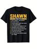 Men'S Vintage-Inspired Shawn First Name T-Shirt - 100%, Black with Yellow Print, Short Sleeve, Round