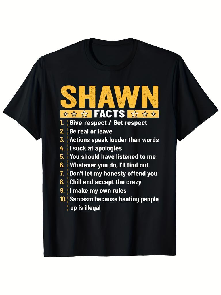 Men'S Vintage-Inspired Shawn First Name T-Shirt - 100%, Black with Yellow Print, Short Sleeve, Round