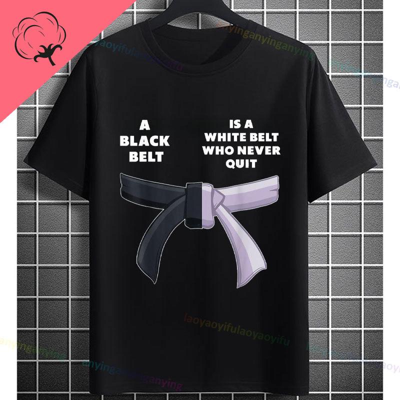 Unisex Funny Karate Graphic TShirt Keep Training Until The Belt Turns Black Slogan Pure Cotton Shortsleeve Sports Tshirt