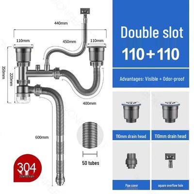 Kit de crépines de vidage pour évier de cuisine double en acier inoxydable 304