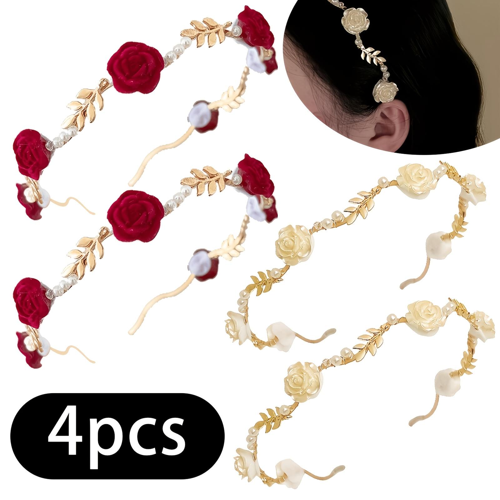 

A Set Of 4Pcs Fashionable Princess Headbands / Women s Handmade Metal Hair Accessories / Decorated With Faux Pearls And Floral Details / Suitable Color A