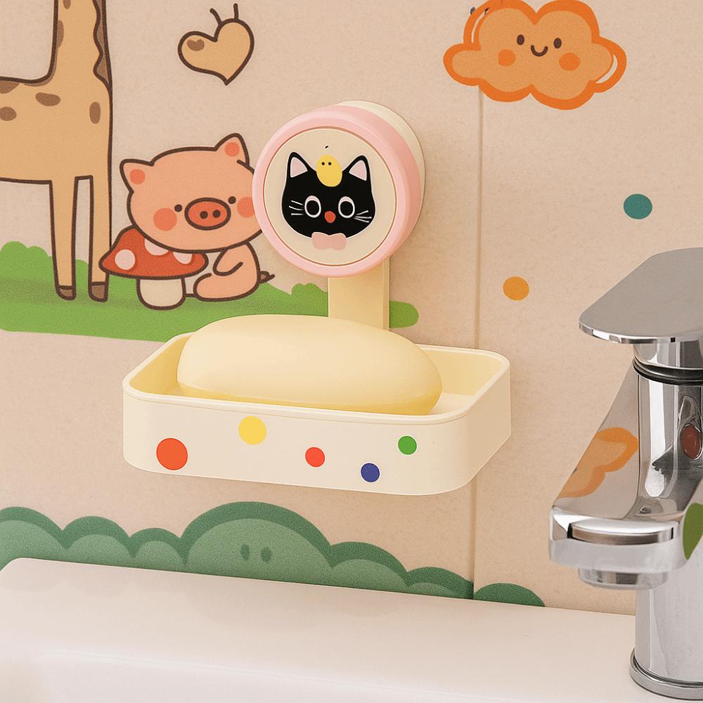 Quick Drain Wall Mounted Soap Storage Box Cartoon Soap Rack Drain Box Suction Cup Soap Box  Shower