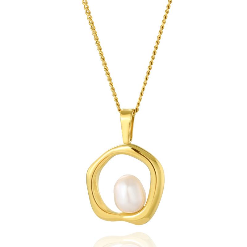 Irregular Ring Pearl Pendant, Titanium Steel Necklace Plated With 18K Real Gold, Retro Niche Design Does Not Fade.