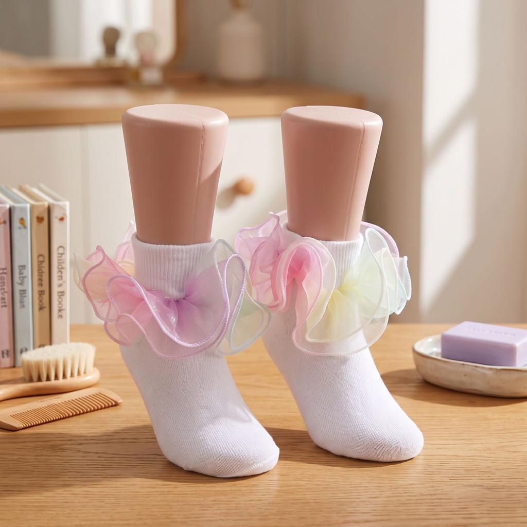Girls Lace Princess Dance Socks with Ruffle Trim – Breathable Lightweight for Kids