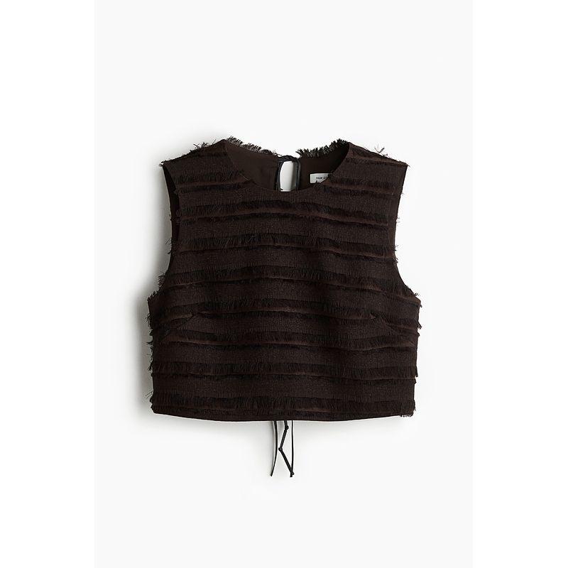 

HM Женская одежда 2025 Лето Новинка Топ с отделкой кисточками 1289924 Dark brown 155/80