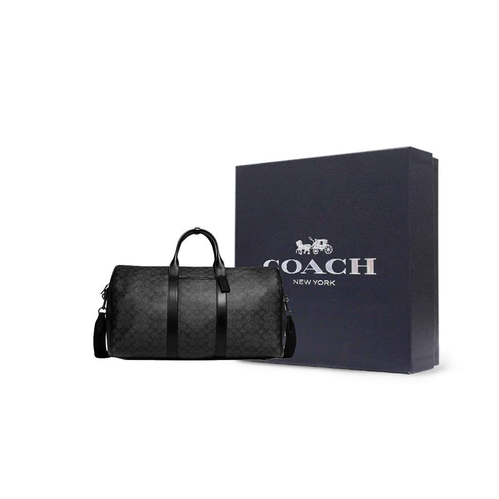 Coach Gotham Duffle 50 Classic Monogram Zipper Adjustable Shoulder Strap Canvas With Leather Crossbody Handbag Large Men Handbag Black C8412-JICHR