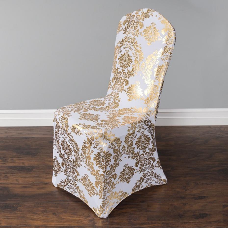 

Wedding Decoration Printed Spandex Chair Cover Gold Pattern Design Birthday Party Dining Room Hotel Banquet Holiday Festival 45*45*90CM