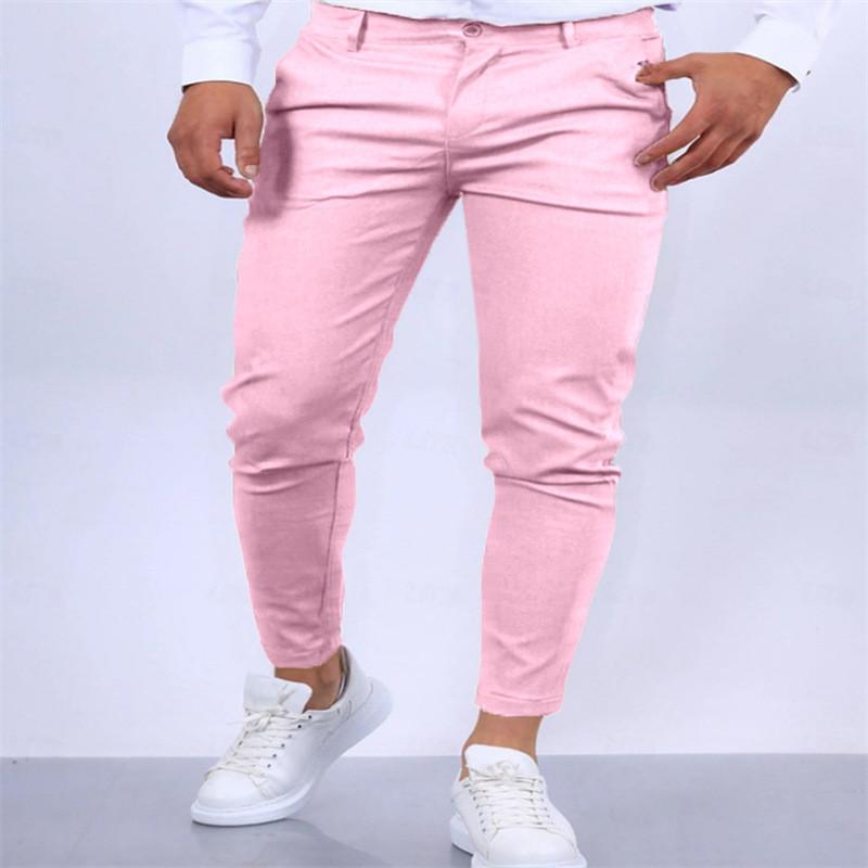 Mens Slim Fit Casual Pants With High Elastic Cotton Blend For Urban Streetwear