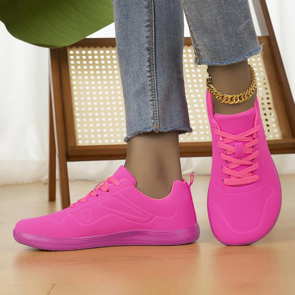 TUINANLE Modische Damen Flache Sneaker Bling Rosa Dicke Sohle Schnürung Glänzend Trend Freizeit Atmungsaktive Schuhe