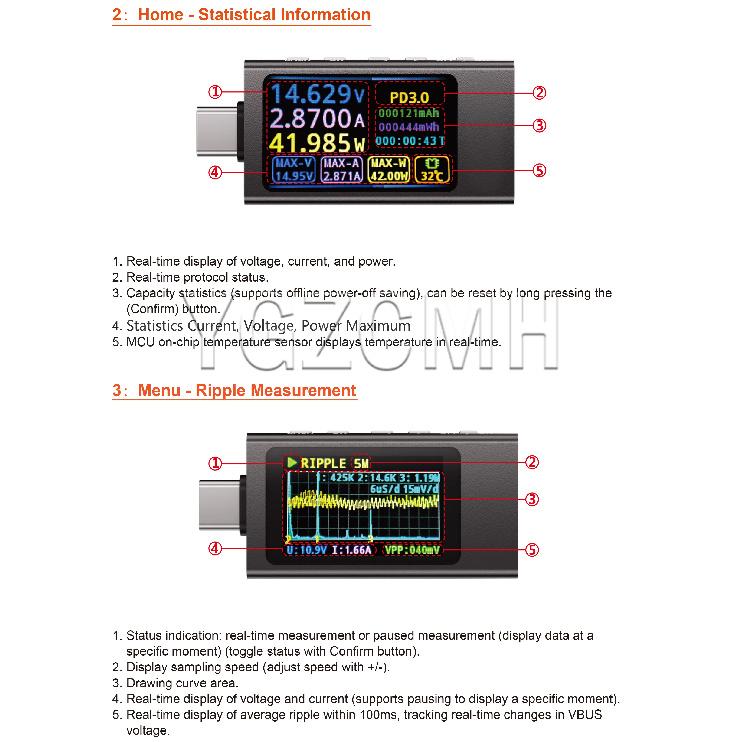 DC 4-30V 0-12A Type-c Test Meter Power meter Protocol Detector IPS Digital Ammeter Voltmeter Charger KWS-X1