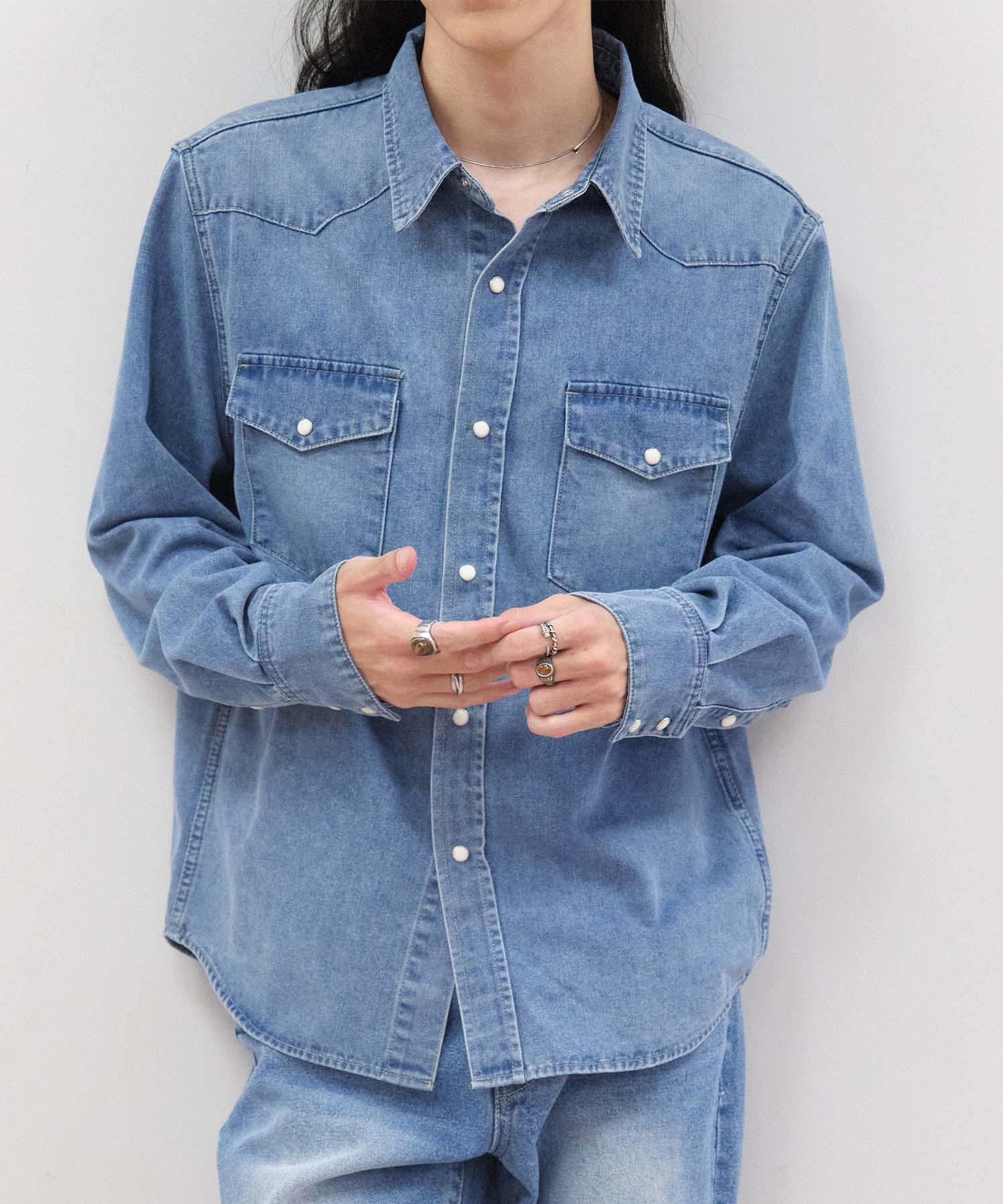 Plack [Mergo X Plack] Classic Western Denim Shirt K52 Blue Blue/L