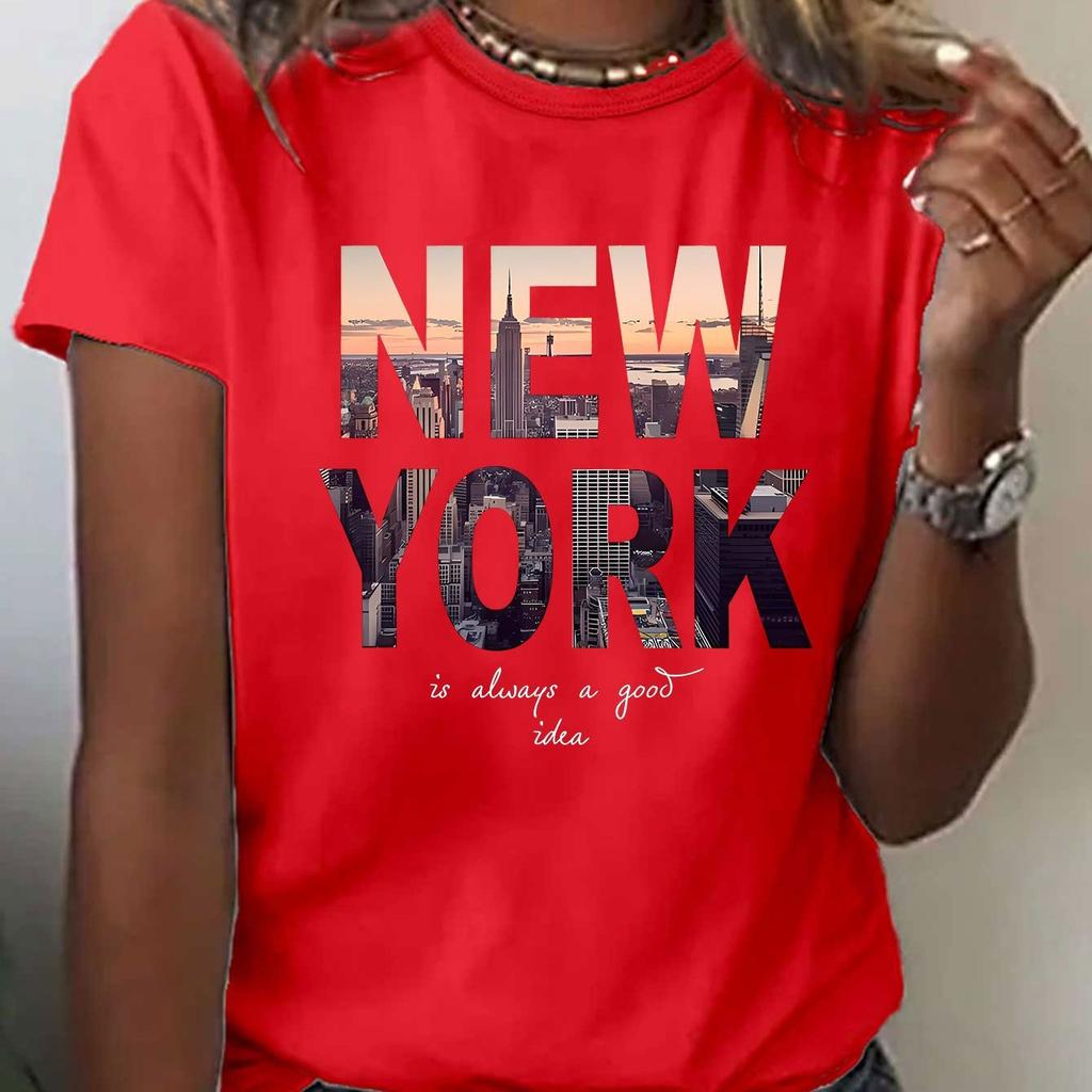 Letter-printed T-shirt Summer and Spring Short-sleeved Round-neck Casual Top Women's Clothing Women Clothes Graphic T Shirts