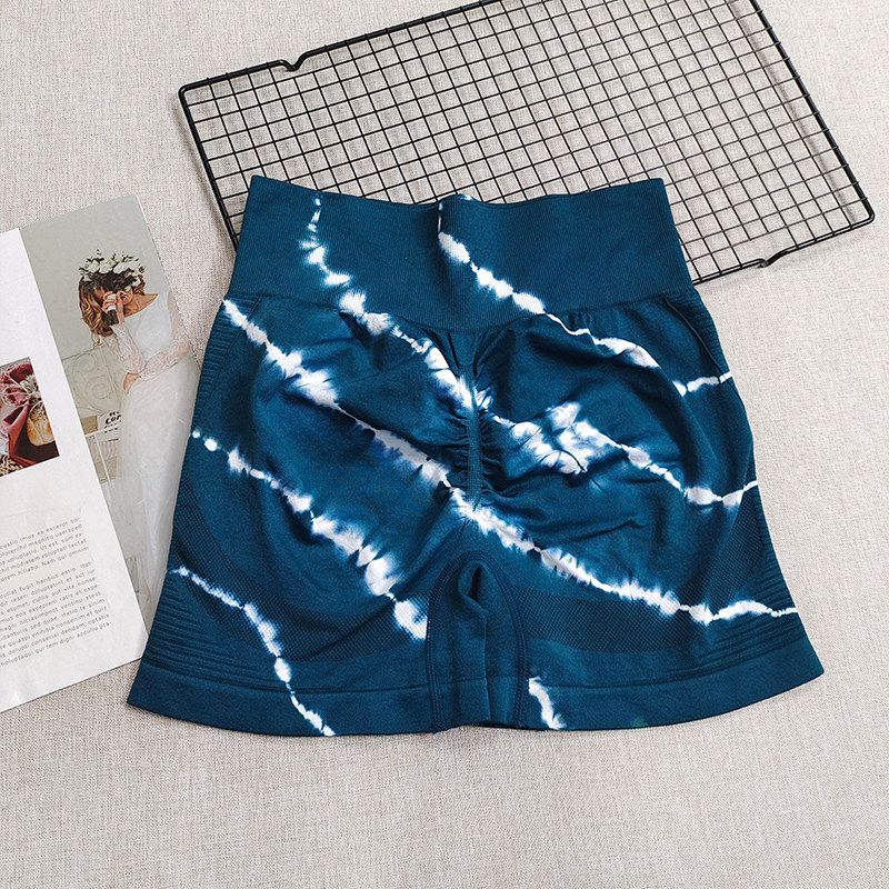 Fashion High Waist Tie-Dye Tight Shorts Breathable Hip Lifting without Embarrassment Peach Hip Sports Shorts Women s Fitness Shorts Dark Green White S Code (Recommended 40-50kg)