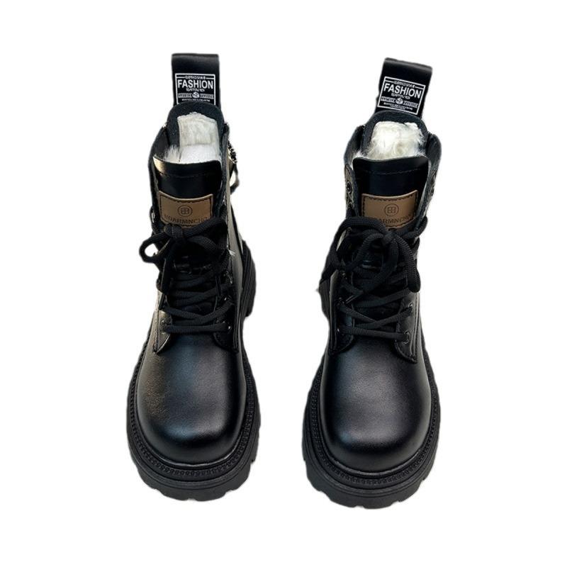 Northeast Cold Resistant Cotton Boots Women's Fur Integrated Genuine Leather Wool Snow Boots Thick Soled and Plush Thick Warm Martin Boots