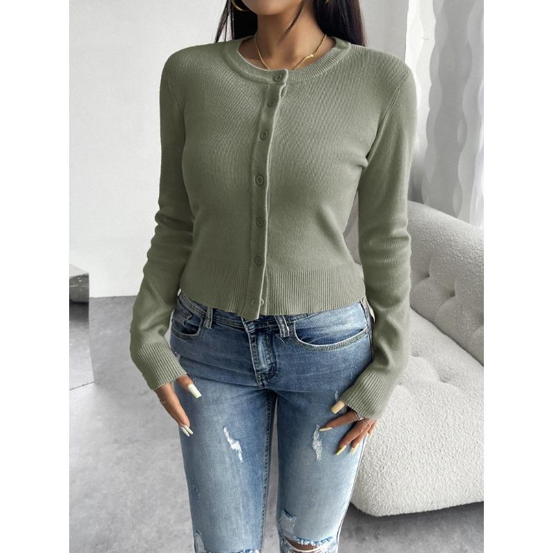 Autumn and Winter Tops for Women, Temperament Slim Cardigan, Buttoned Long-sleeved