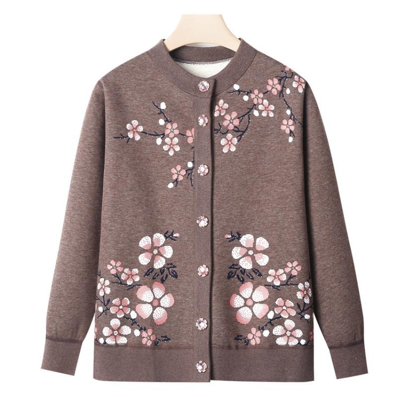 Grandma winter knitted sweater old man velvet cardigan female old lady autumn new clothes mother coat
