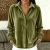 Women Long Sleeve Casual Shirt Loose Fit Button Placket Polo Collar Plain Blouse Soft Fabric Comfortable Everyday Top