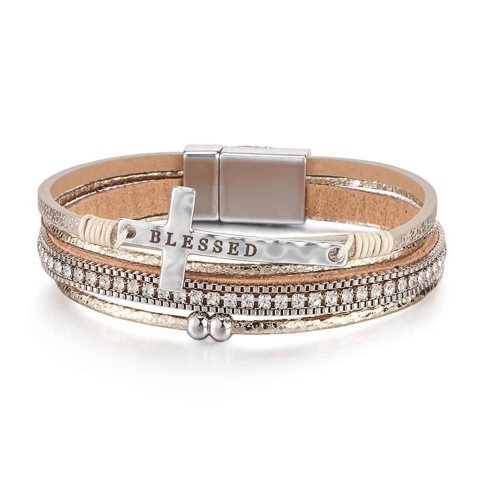 

Богемский кожаный браслет ручной работы с магнитной застежкой из сплава - модный женский аксессуар