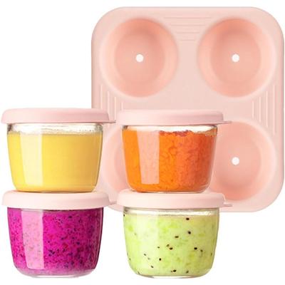 Babynahrungsbehälter, 2,6 Unzen 75 ml, Set mit 4 Babynahrungsgläsern aus Glas, kleine Lebensmittelaufbewahrungsbehälter mit Deckel und stapelbarem Tablett, BPA-frei