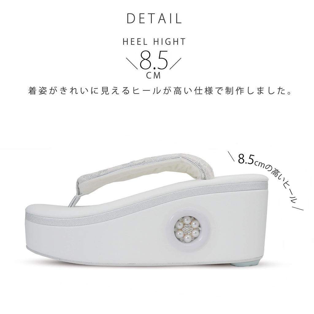 Hanasansai Zori Bag Thick Heeled Made in Luxury Zori Bag [NISHIORI] Set, Lace, Pearl, Sole, Sandals, Japan, Kimono, Homongi, Furisode, Sebi-an, (L,