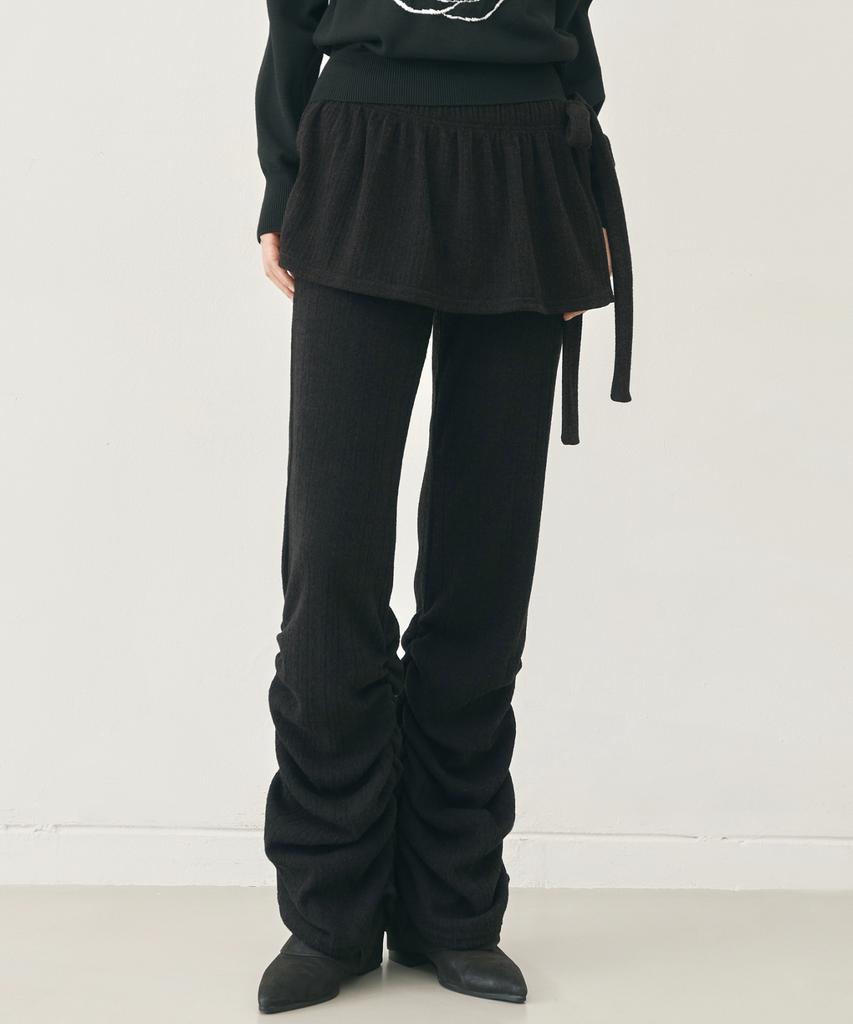 Nigaennikol Shirring Layered Skirt Pants_Black