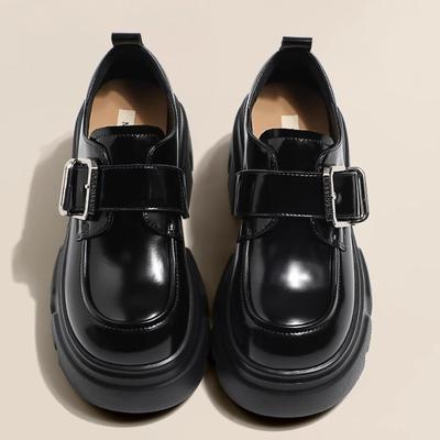Scarpe da Ginnastica Piattaforma Rotonde a Rialzo Versatili per Tutte le Stagioni Piccole in Pelle Nuove Primavera ed Estate Inglesi Nere Scarpe Singole