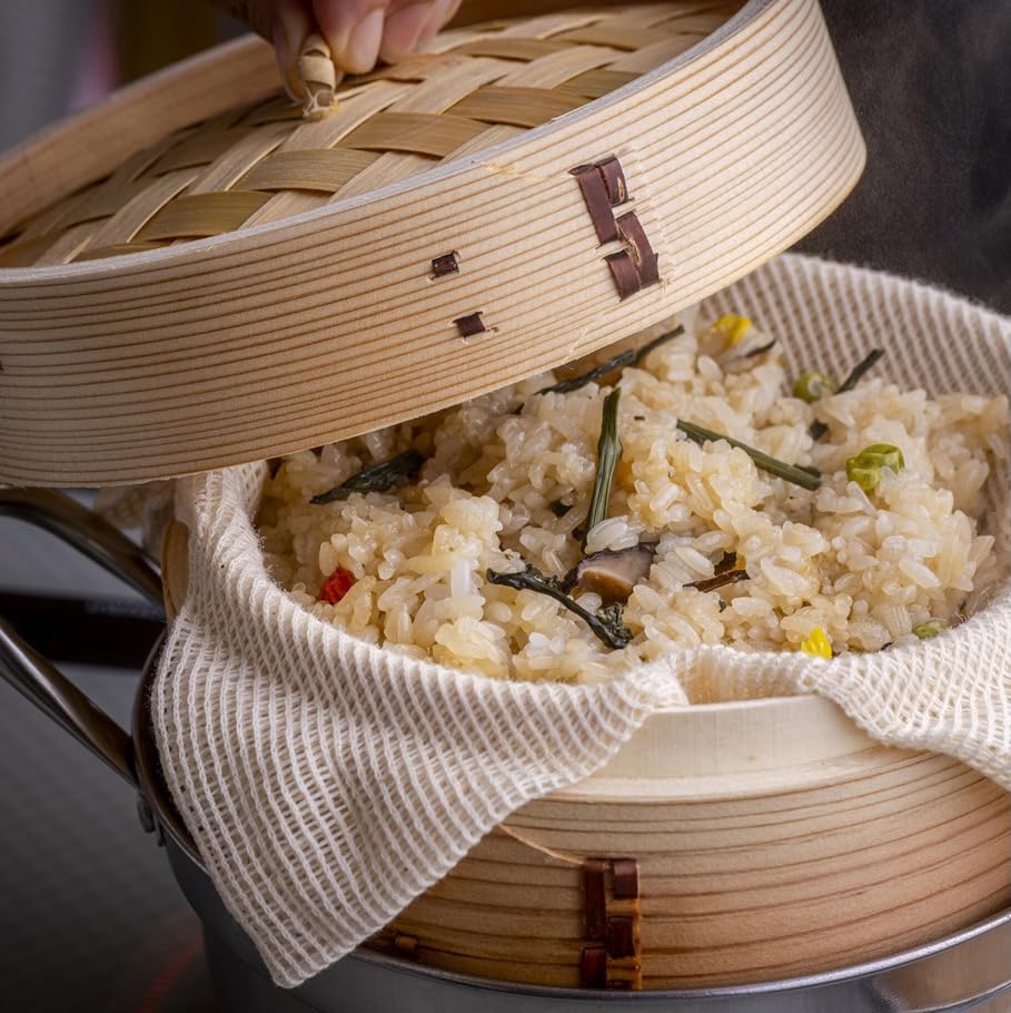 Cedar Chinese Steamer, 18cm, with Lid, 2-Tier Set, for Home and Commercial Use, Natural Wood