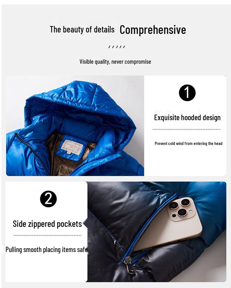 Zimní péřová bunda s kapucí pro chlapce s grafenovým ohřevem – Silný, teplý bavlněný kabát pro starší děti