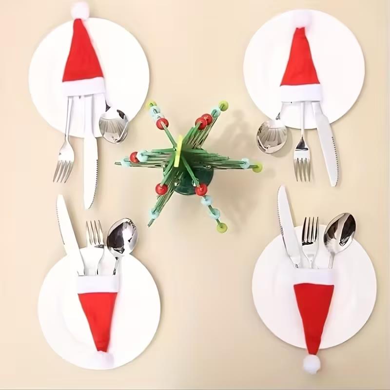 10-50Pcs Mini Christmas Hat Cutlery Tableware Holders Fork Knife Cutlery Bag Christmas New Year Party Home Table DIY Decoration