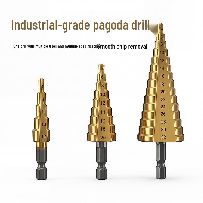 6-Piece Titanium Coated Serrated Step Drill Bit Set - Rustproof, Durable, High-Efficiency Twist Hole Opener.