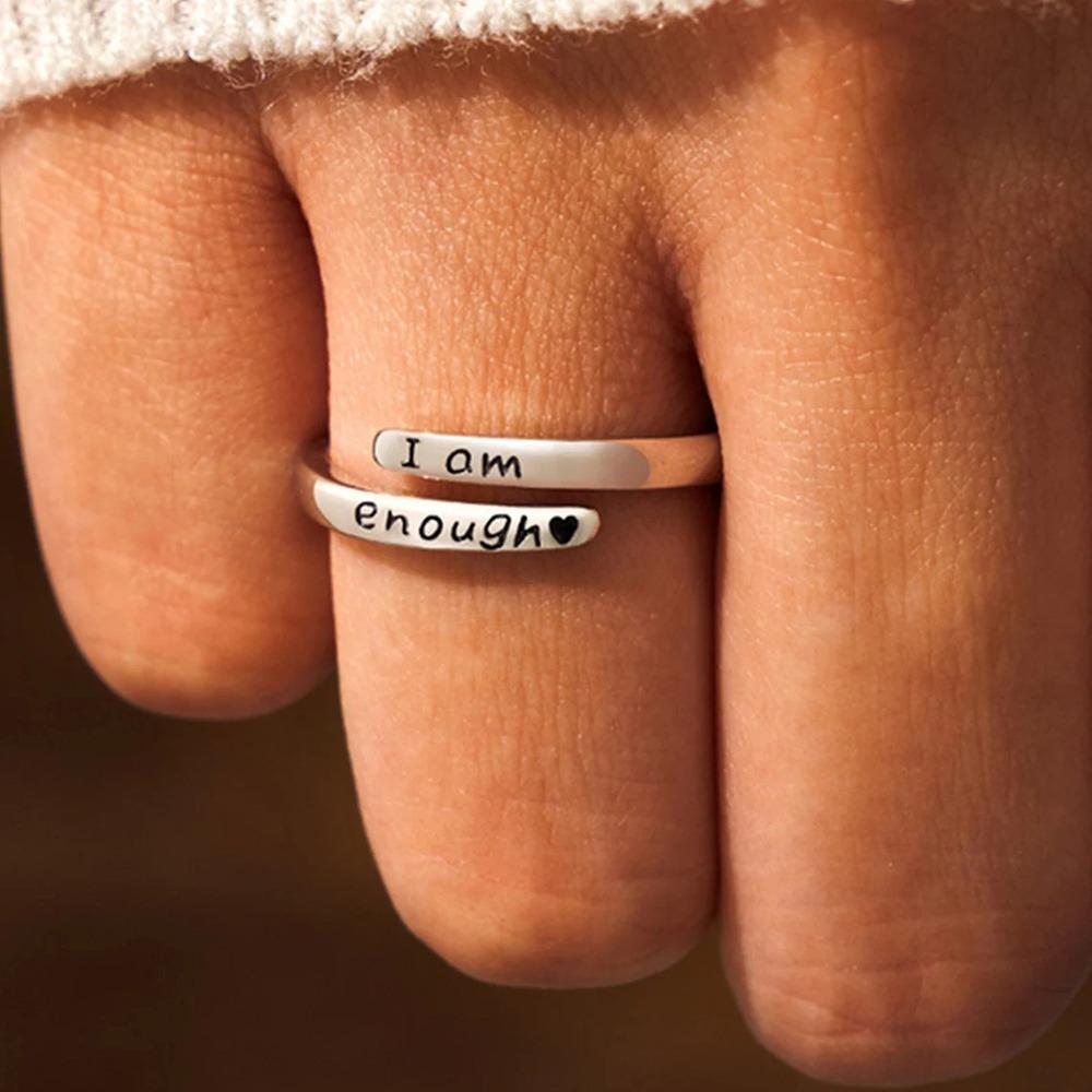 Simple Stainless Steel Ring  I Am Enough/I Am in It Wrap Ring Simple Stainless Steel Inspirational Ring