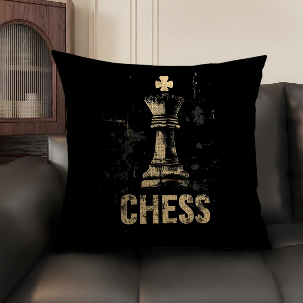 Chess Cool Cushion Cover Natural Linen Organic Fabric Double-Sided Printing Sofa Home Decor Gift Pillow Case