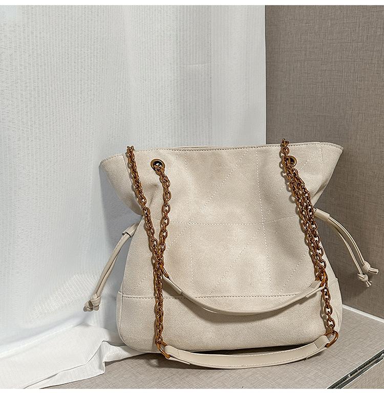 Fashion diamond lucky bag bucket bag new retro niche drawstring shoulder bag large capacity chain commuter tote bag