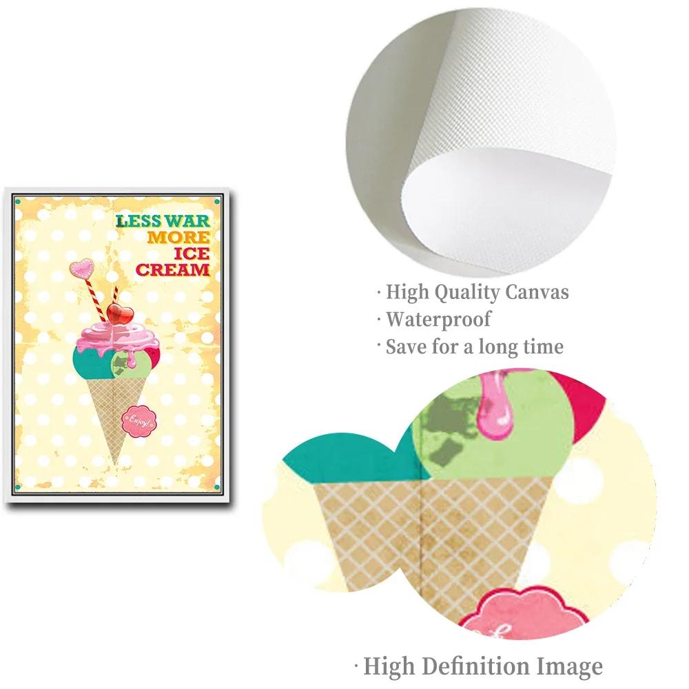 Retro Ice Cream Canvas Art Painting Modern Kitchen Room Decor Posters And Prints Tea Time Fishes Foods Wall Pictures For Kids