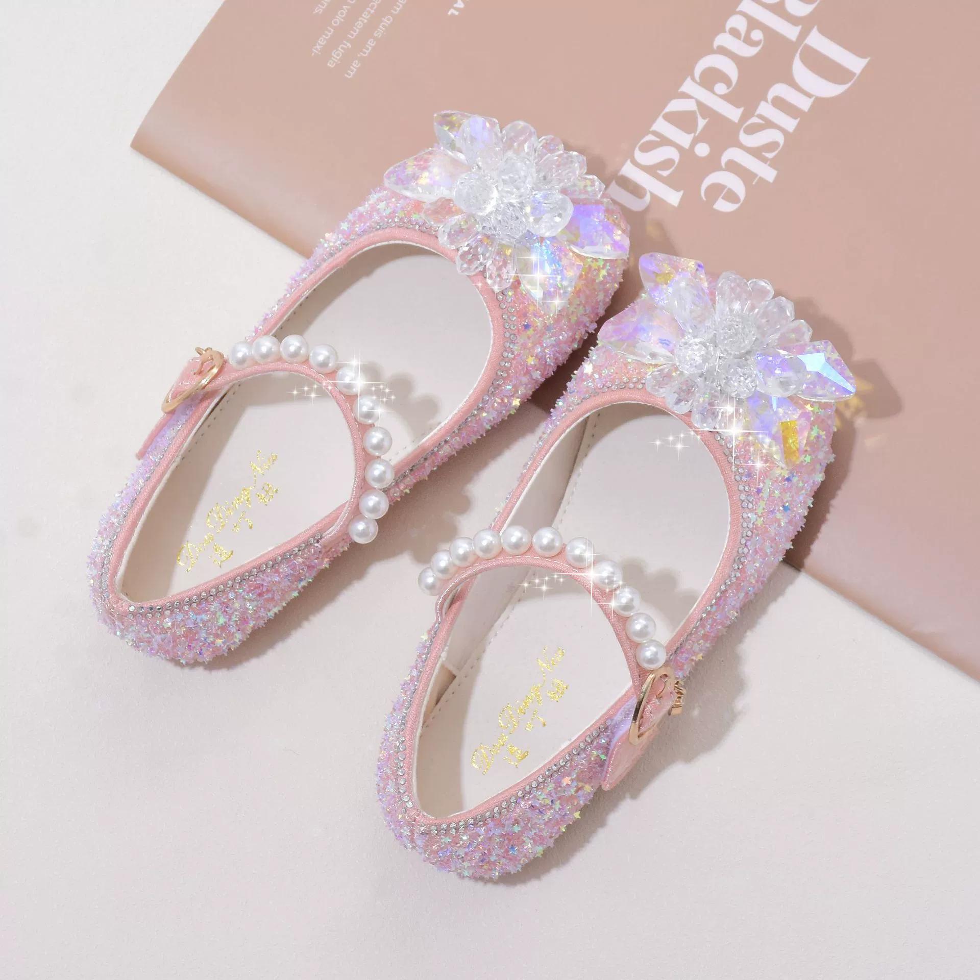 

Детские хрустальные туфли Весенне-осенние одинарные туфли для девочек Мягкая подошва Детская обувь из ПУ кожи Женские туфли принцессы Эльзы 26 розовый