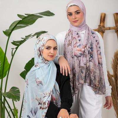 Fashion Printed Voile Hijab Scarf Muslim Floral Print Wrap Vintage Beach Hijab Shawls Breathable Lightweight Long Scarves