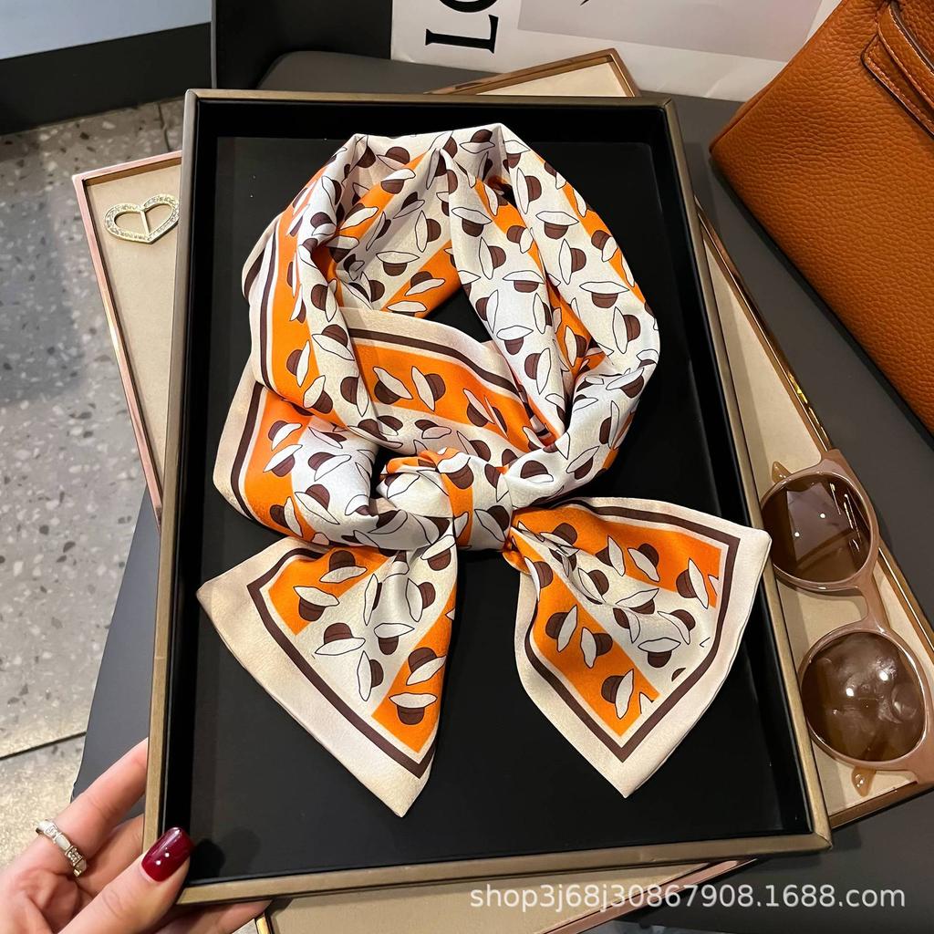 Long Silk Scarf Women's New Small Silk Scarf Printing Simulation Silk Tied Bag Streamer Explosion Sweet Little Scarf