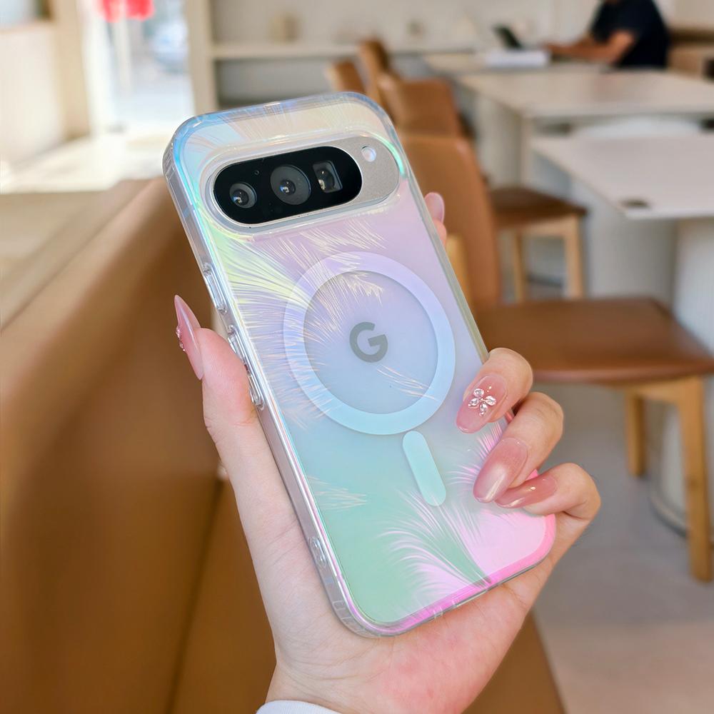 Luxury Laser Gradient Color Translucent Case For Google Pixel 10A 9 Pro XL 9A Magnetic Charging Shockproof Bumper Protect Cover.