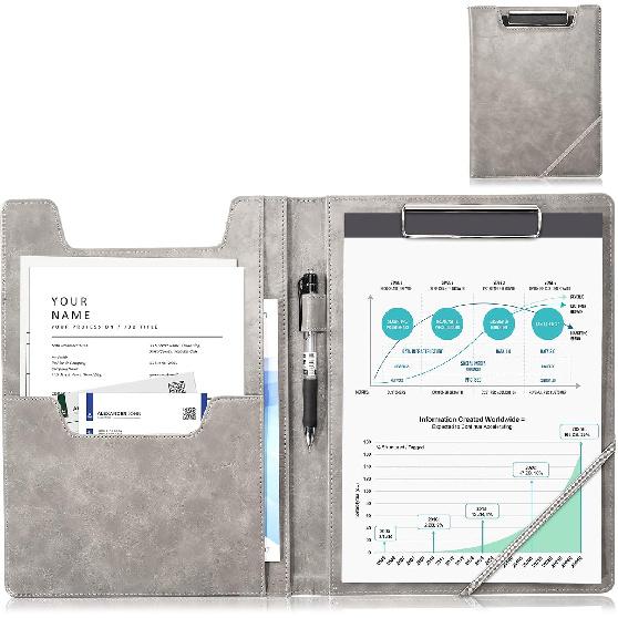 ProCase Clipboard Folder Portfolio, Leather Business Padfolio Organizer Letter Size Professional Folder Binder for Interview Meeting Resume Office